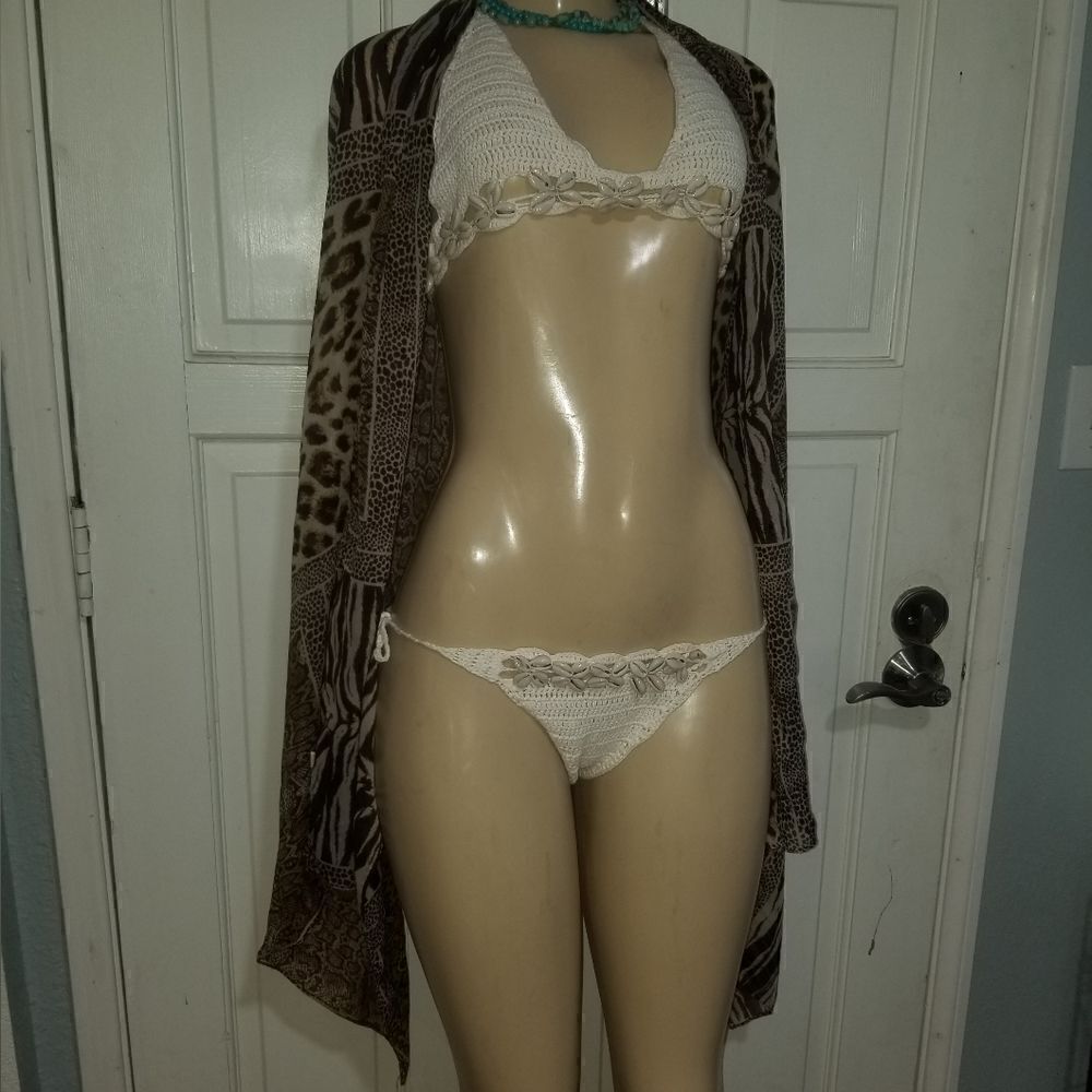 Handmade Crochet white  Bikini 2 pc set  small